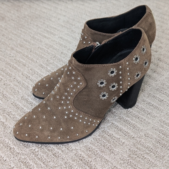 Geox Italian Leather Peython Brown Suede Studded Women's Ankle Boots EU35 - Picture 2 of 7
